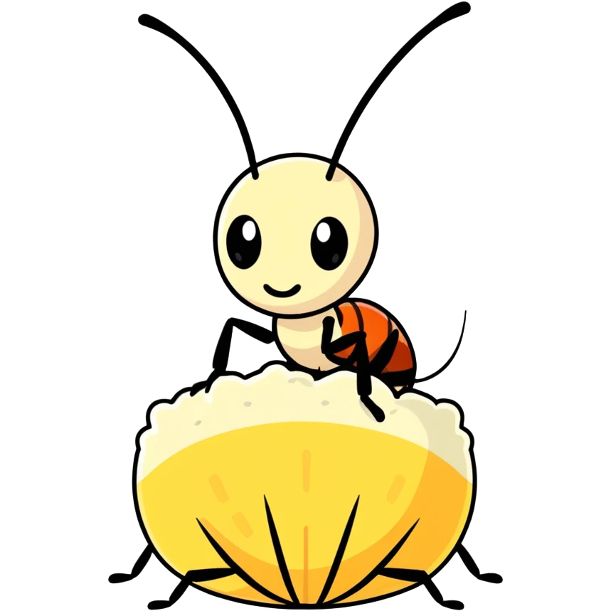 Cute Ant standing on a grain of rice emoji