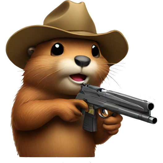beaver with a gun and a cool hat emoji