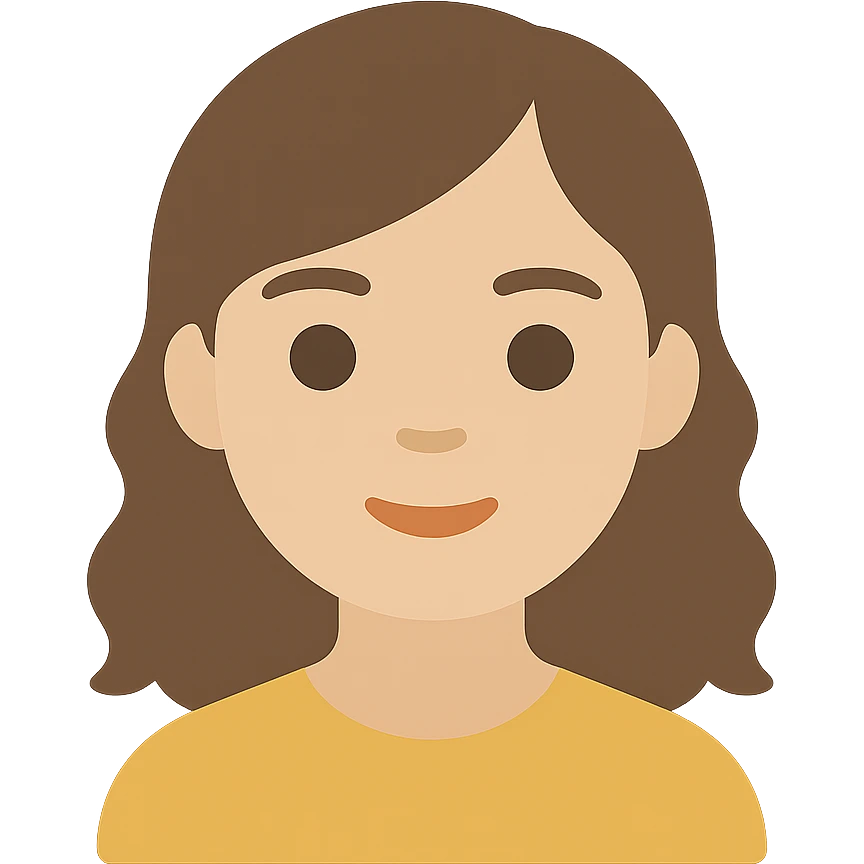portrait of an Asian girl with medium brown wavy hair and brown eyes, paler skin tone, color icon style emoji