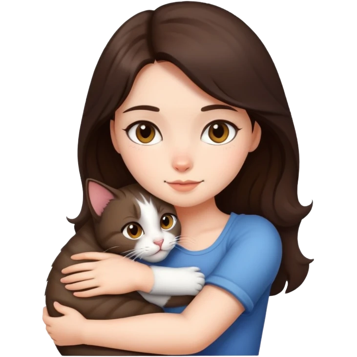 Brunette Girl hugging cat emoji