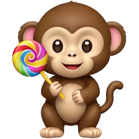 Monchichi monkey toy holding a colorful lollipop emoji