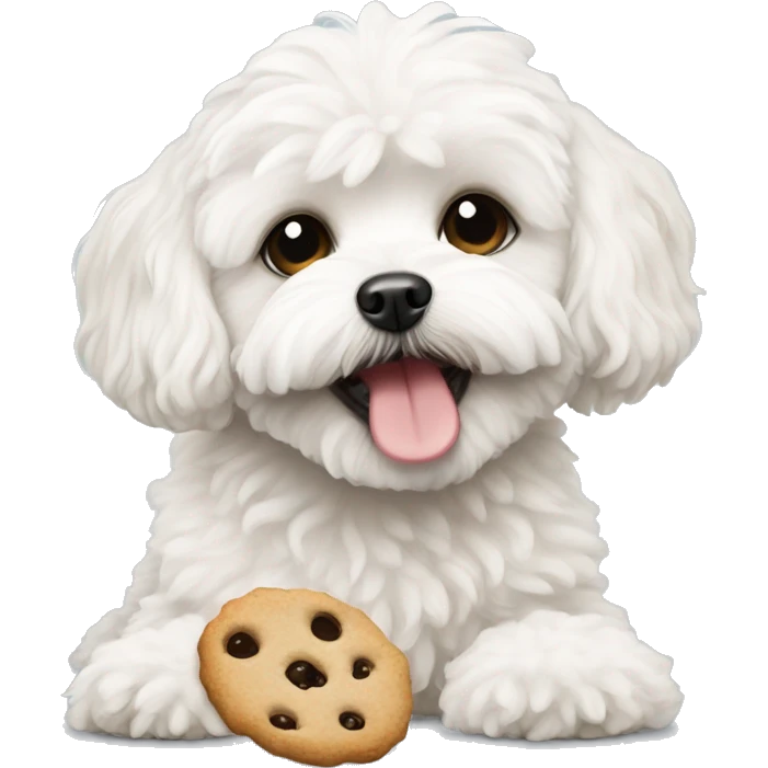 white maltipoo eating cookie emoji