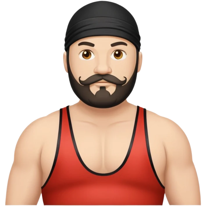 White skin fat guy with black durag, beard and mustache in wrestling singlet emoji