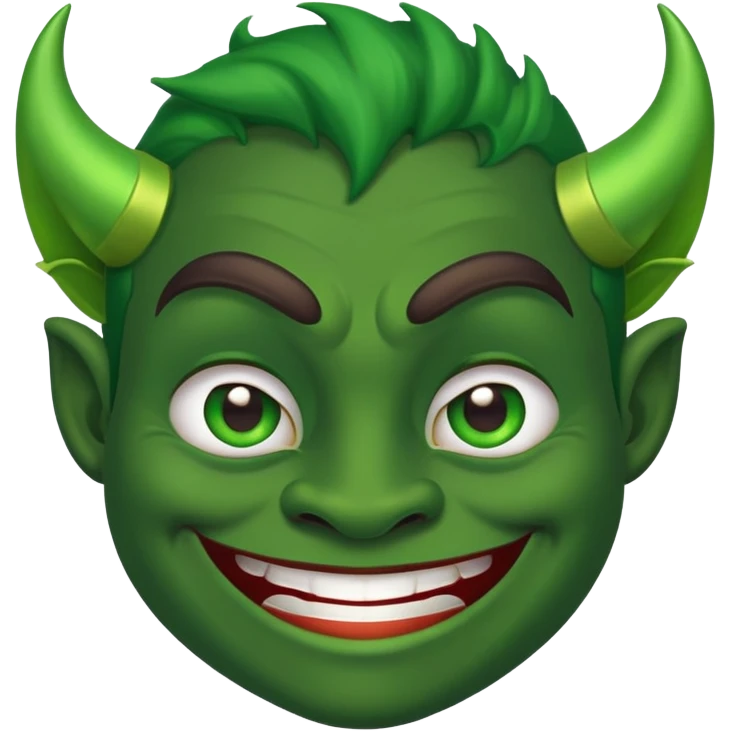 green devil with happy eyebrows and a side smile emoji