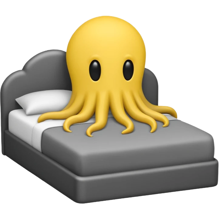 Minimalist emoji-style sticker of a bed with a covered figure and something strange peeking out from underneath. Grayscale only, simple icon.

 emoji