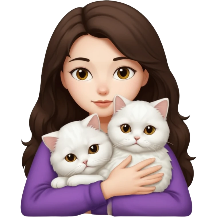 Brunette woman snuggling white Persian cat emoji
