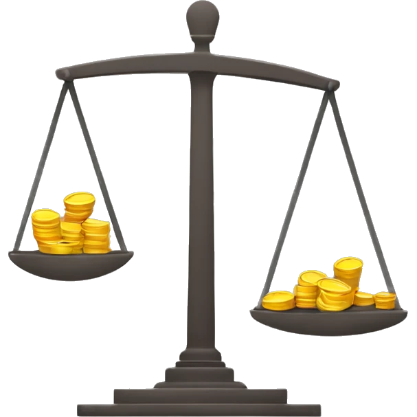 Simple, minimal, clean, easy to recognise icon of a balance scale and simple coins  emoji