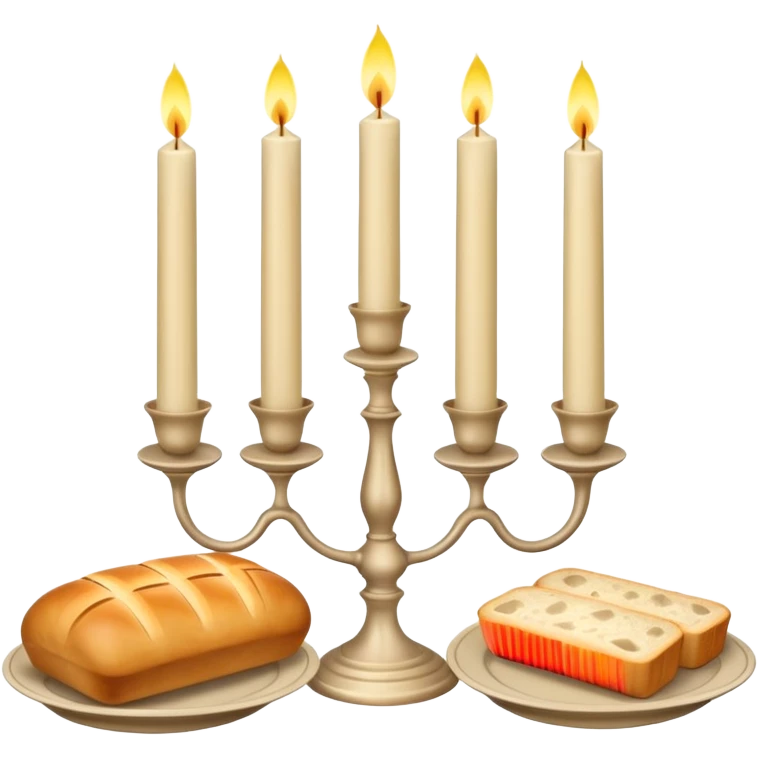 Shabbat two candles in pale beige candlesticks and halal bread  emoji