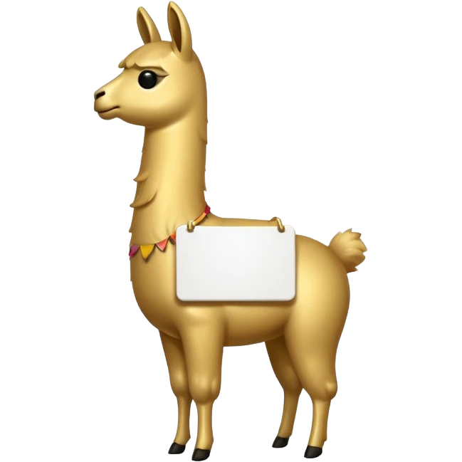 A small golden llama silhouette holding a white sign emoji