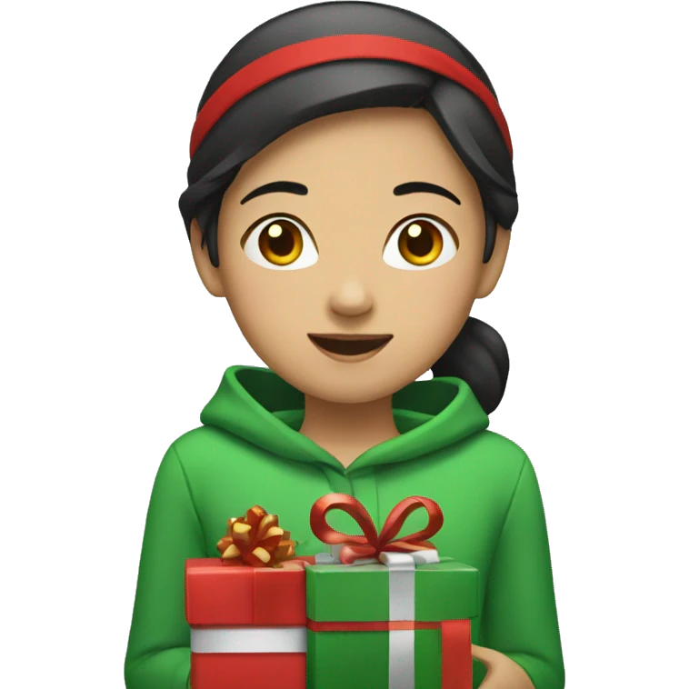 Asian girl with Christmas  emoji