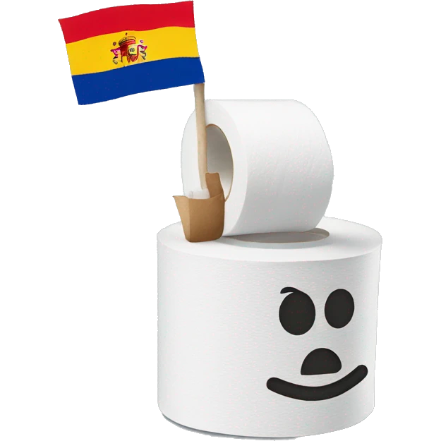 Toilet roll with a face holding Spanish flag emoji