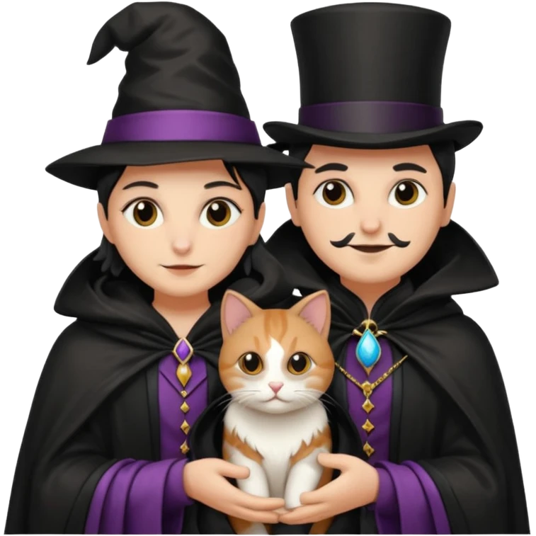 magician couple and their pet cat emoji