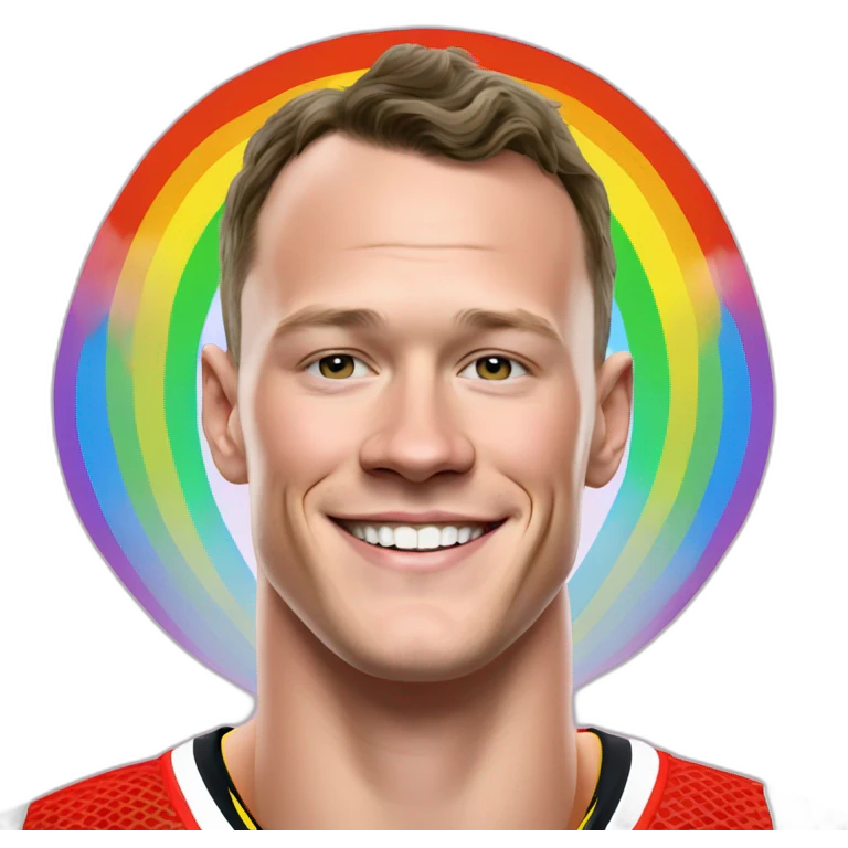 Jonathan Toews inside a rainbow heart emoji