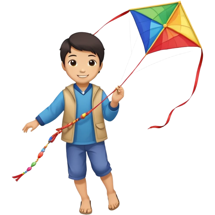 Asian kid flying Japanese kite  emoji