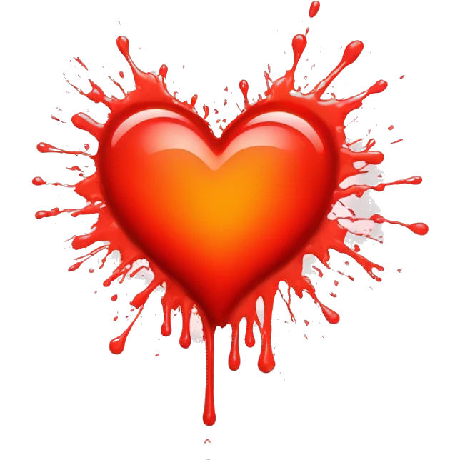 bleeding red heart glowing red-orange with splatter emoji
