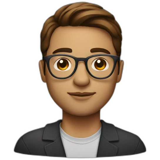 designer with laptop, round glasses, brown hair and a side parting emoji
