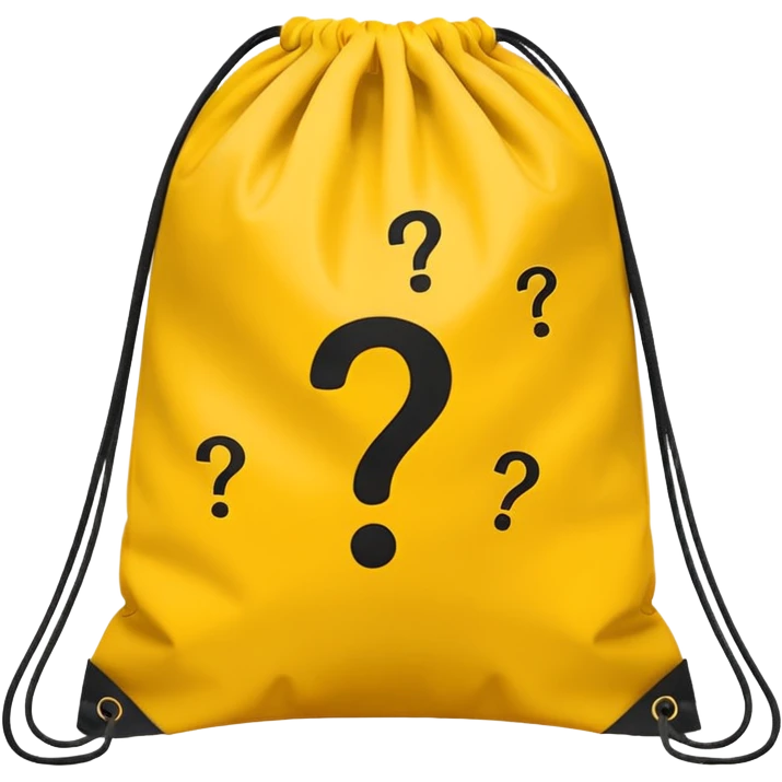 drawstring bag printed withoverstuffed with yellow question marks emoji