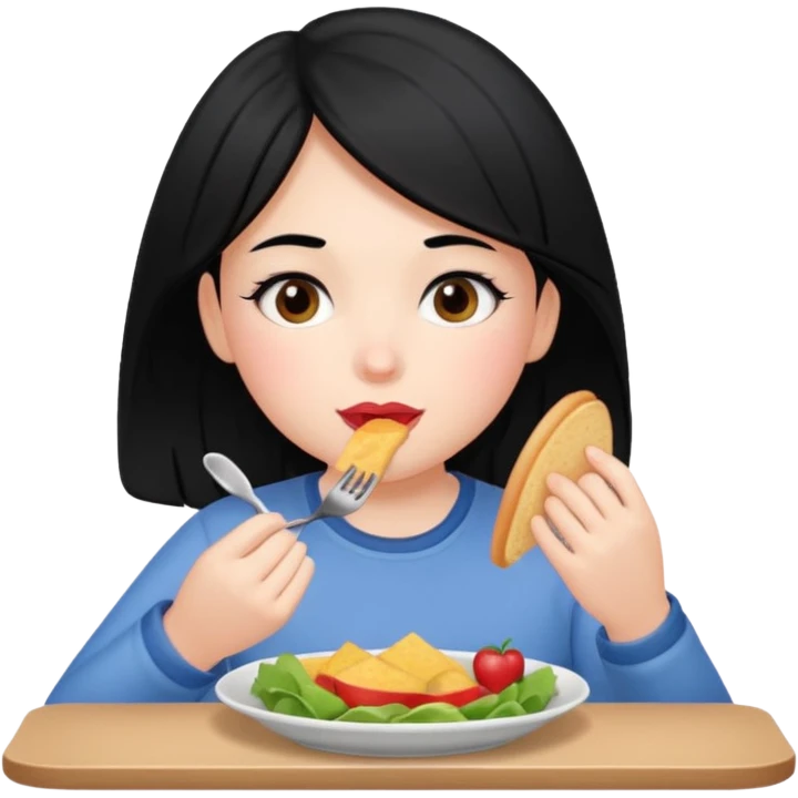 girl with black hair eating lunch emoji