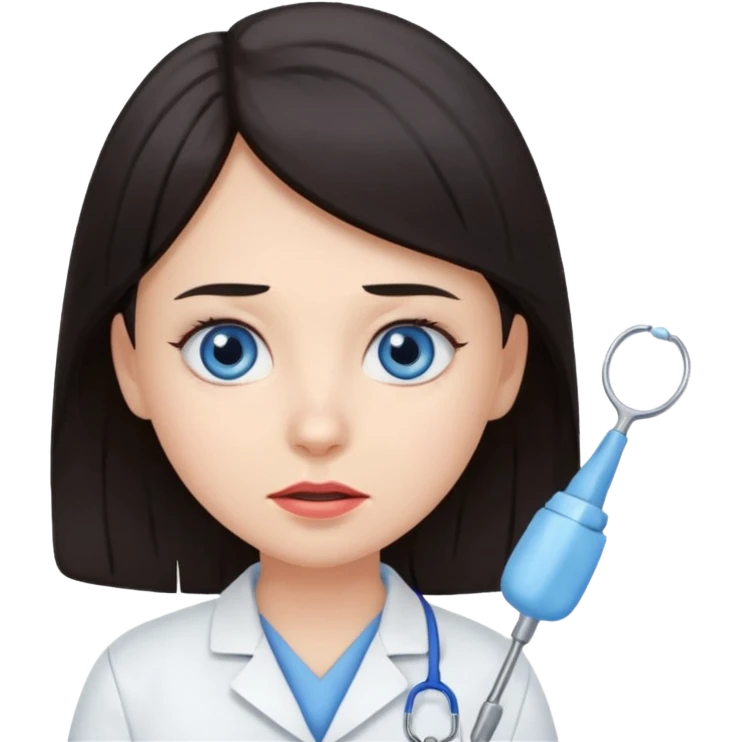 сгенерируй девушку стоматолога без стетоскопа с темными волосами и голубыми глазами еще грустную emoji
