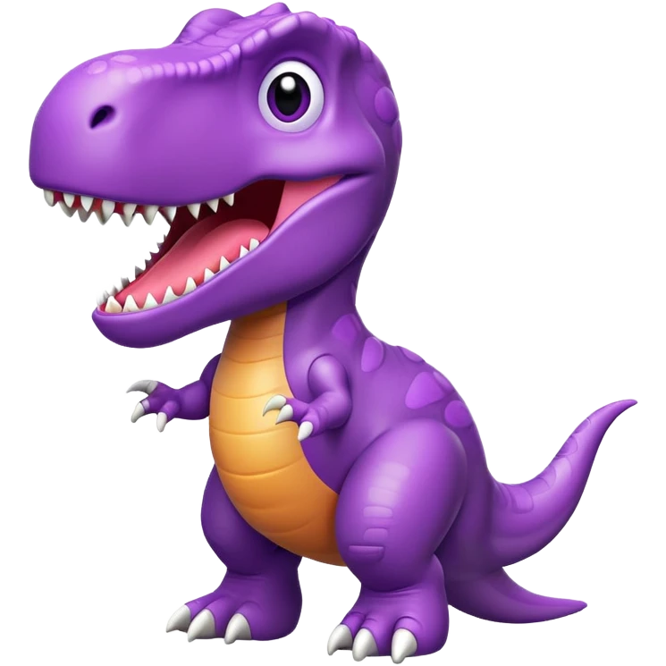 A purple toy T-Rex dinosaur with a happy expression and short arms emoji