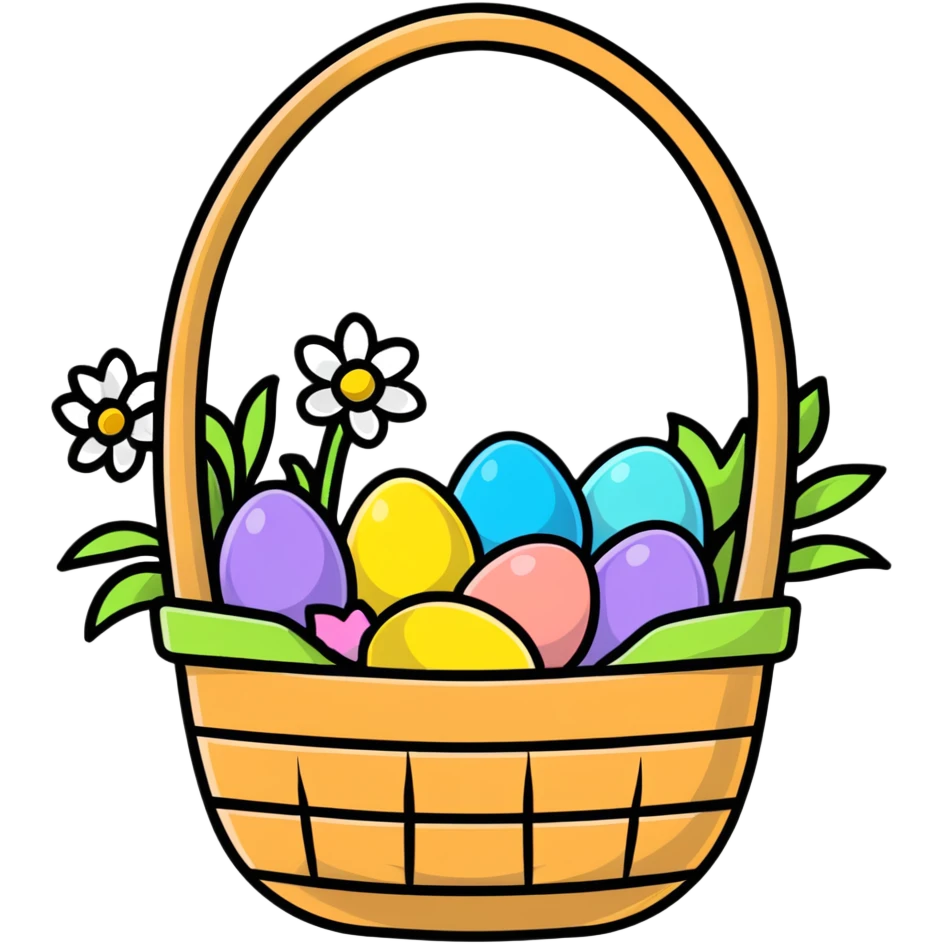 Easter basket filled with eggs and spring flowers emoji