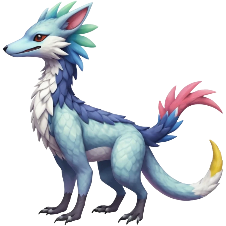 Colorful Fruity Pastel Warm-colored Tropical Exotic Vernid-Sergal-Trico-Silvally-Nargacuga-fusion-hybrid-animal-creature, full body emoji