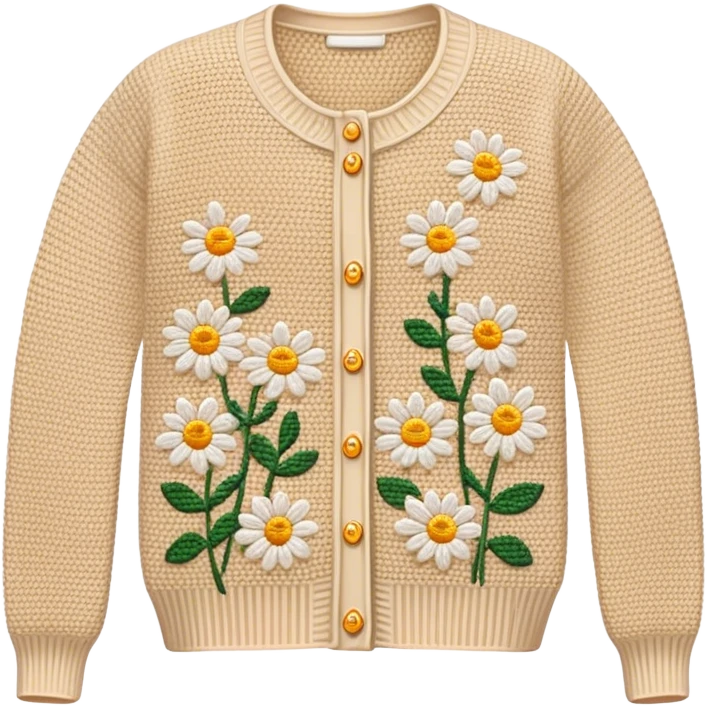 beige crocheted cardigan embroidered with small daisies emoji
