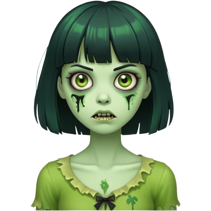 Green zombie girl with black hair and bangs  emoji
