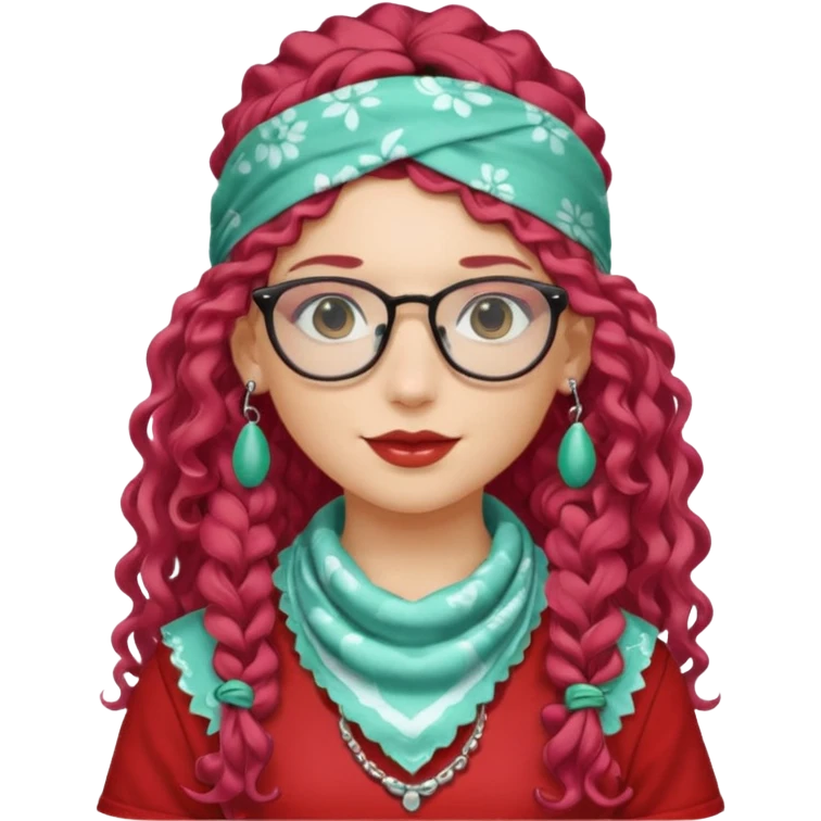 girl with long curly peppermint hair and single-color bandana and glassess and earring emoji
