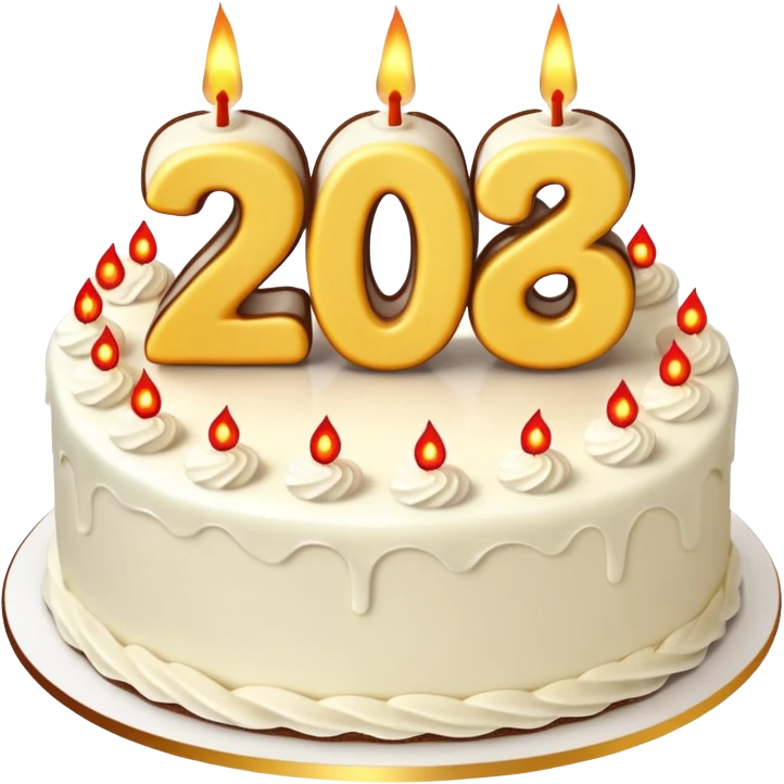 A festive New Year cake with lit candles shaped as the number 2026,
warm lighting, celebratory atmosphere,
soft background, high quality, clean composition emoji