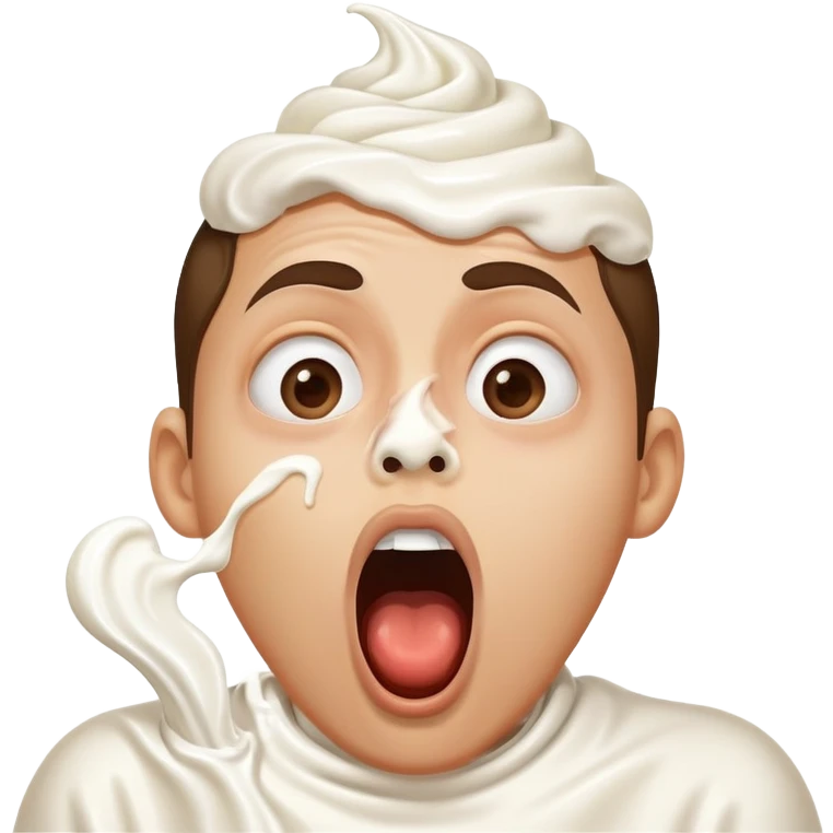 shocked face, whipped cream on upper lip and nose, big open mouth emoji