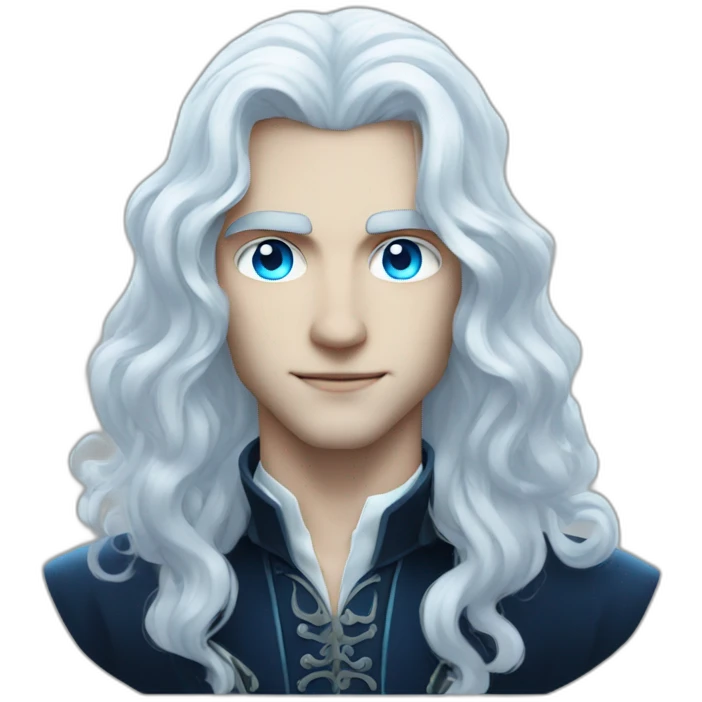 pale handsome vampire prince with long wavy white hair and light blue eyes emoji