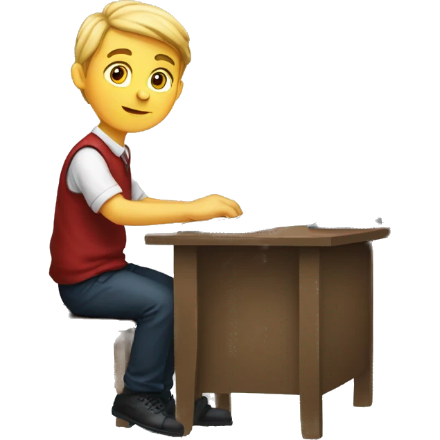 European schoolboy sitting at desk, working at computer emoji