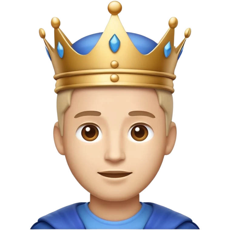 Apple-style emoji of a male face with a smooth blue crown and minimal details. The crown has a flat front area for a small logo. 3D-like style with soft gradients and shadows, matching Apple’s emoji look. Optimized for 24x24 pixels with clear, readable elements. White or transparent background emoji