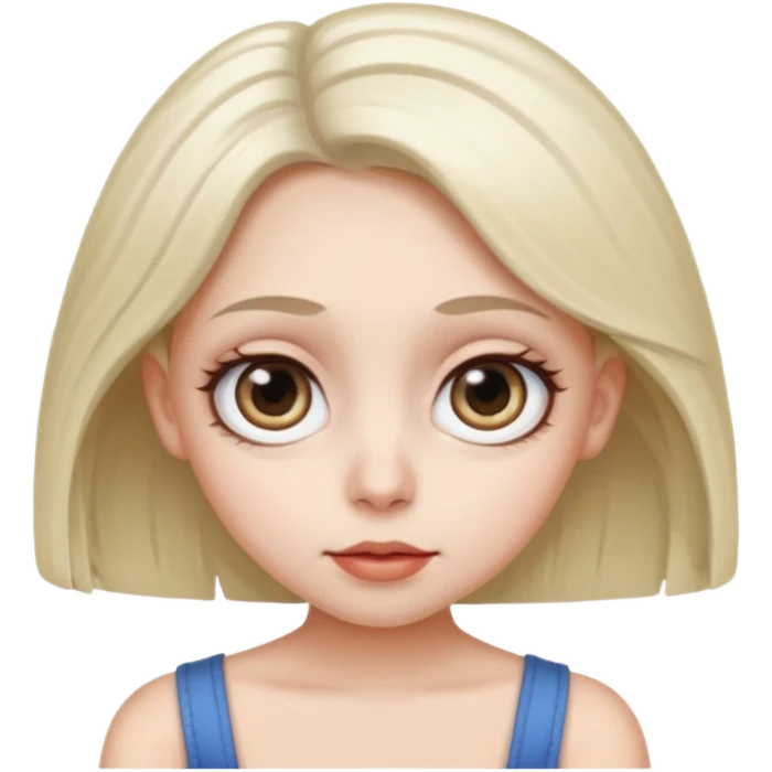 a female with white skin, big eyes, middle-length hair which is right at the shoulder emoji