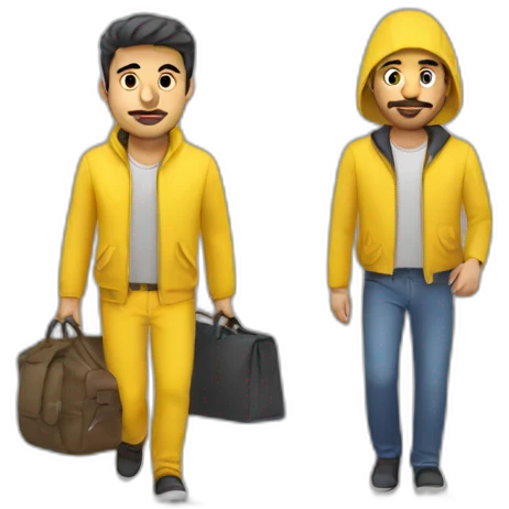 Armenian men in yellow clothing in public trasnport emoji