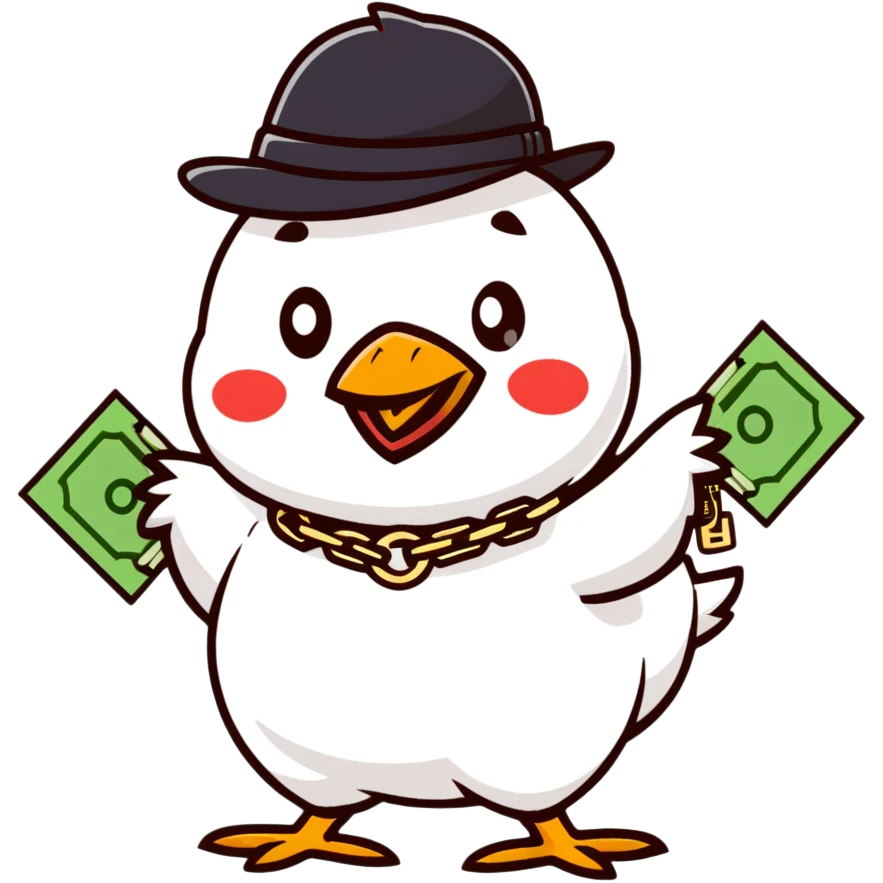 cool chicken gangster with money and bling emoji