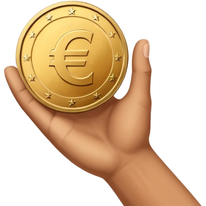 An open hand facing upwards holding a coin with a euro symbol in the center. The coin is placed slightly above the palm, symbolizing financial support or budget. emoji