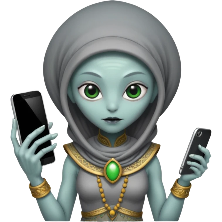 alien with persion crawl custome dress and smartphone emoji