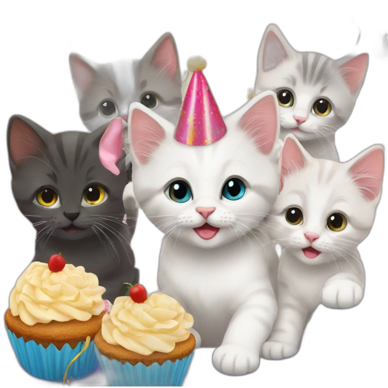 6 kittens at a birthday party emoji