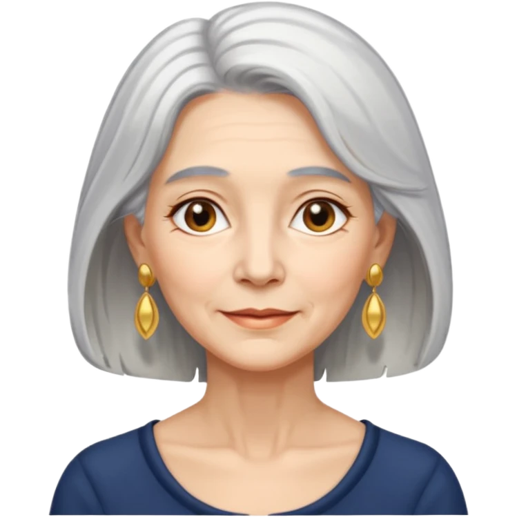 emoji of a lady in her 70s, shoulder-length silver hair, wearing earrings, gentle expression emoji
