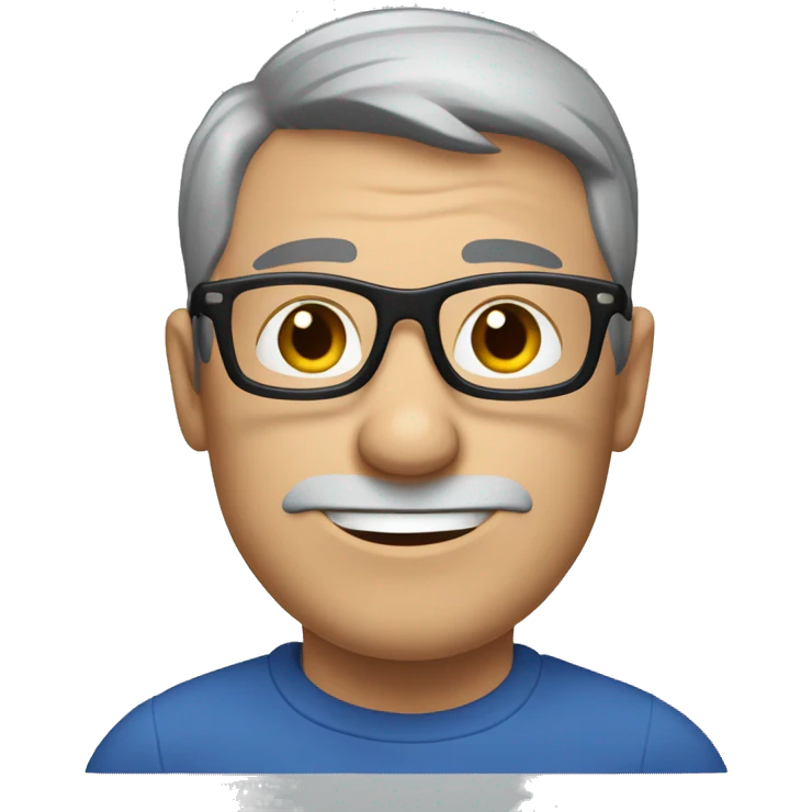 grey short hair middle age man, blue polo long sleeves, black glasses, giving thumbs u emoji