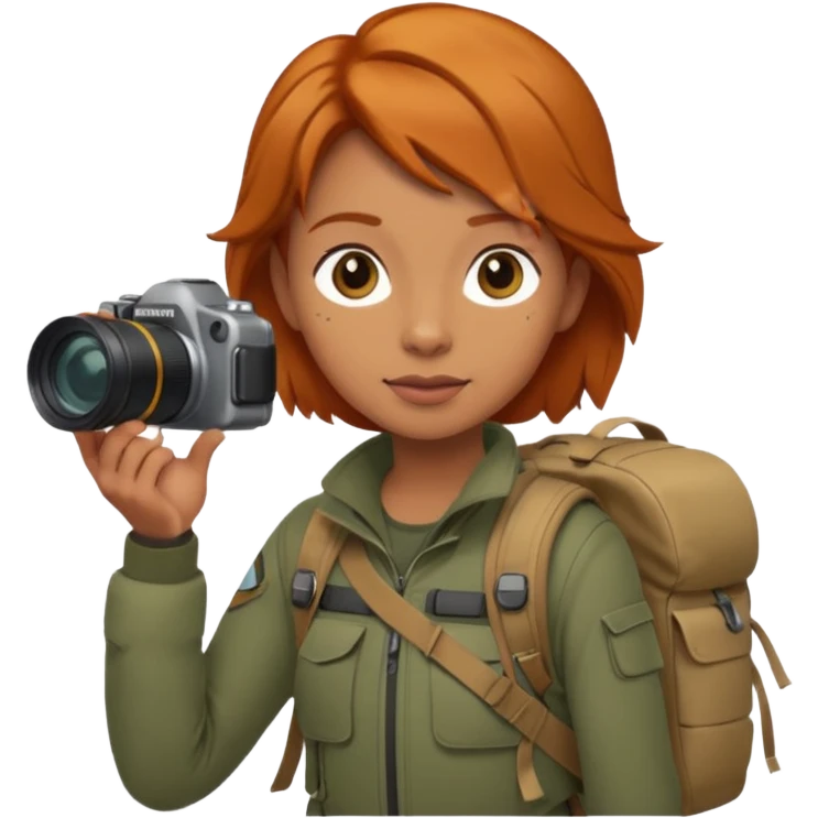 
wildlife photographer, trekking clothes, ginger hair emoji