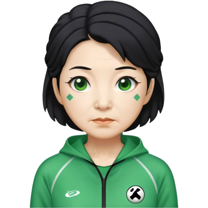 Cha In : a Korean old woman with black hair tie, Green player tracksuit emoji