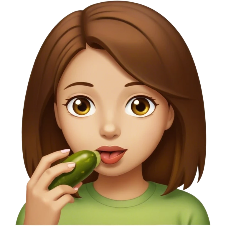 Girl with brown hair eating a pickle  emoji