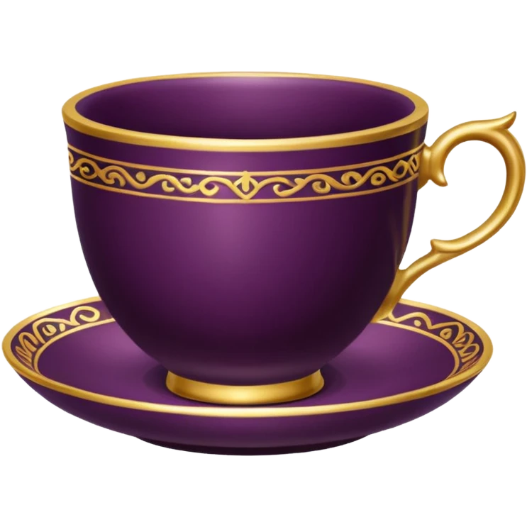 realistic modern day dark plum color expensive tea cup with 14k gold pattern  emoji