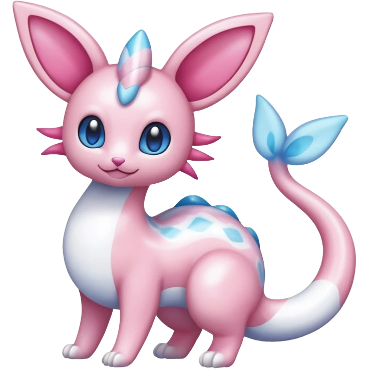 Shiny Pastel Translucent Sparkly Skitty-Dratini-Sylveon-Lumineon-Dragonair-Fakémon-hybrid-creature (full body)  emoji