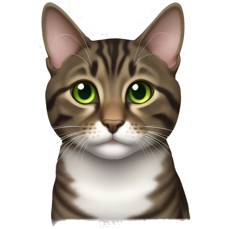Dark Brown europen tabby cat Green eyes, white chest emoji