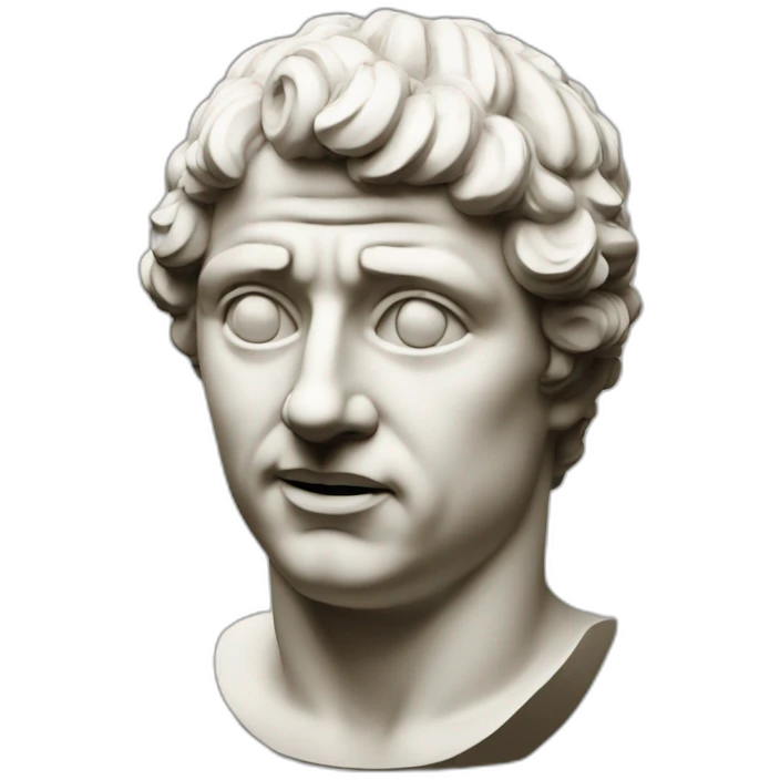 Roman bust sculpture with an expressive face emoji