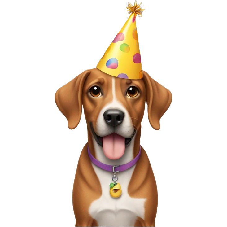 Dog wearing a birthday hat emoji